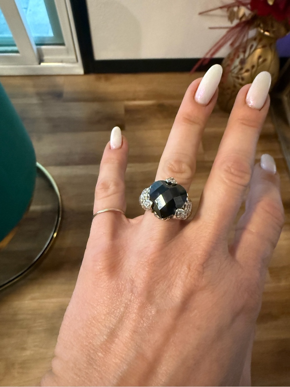 Sterling Silver Elegant Black Stone Cocktail Ring - Size 6